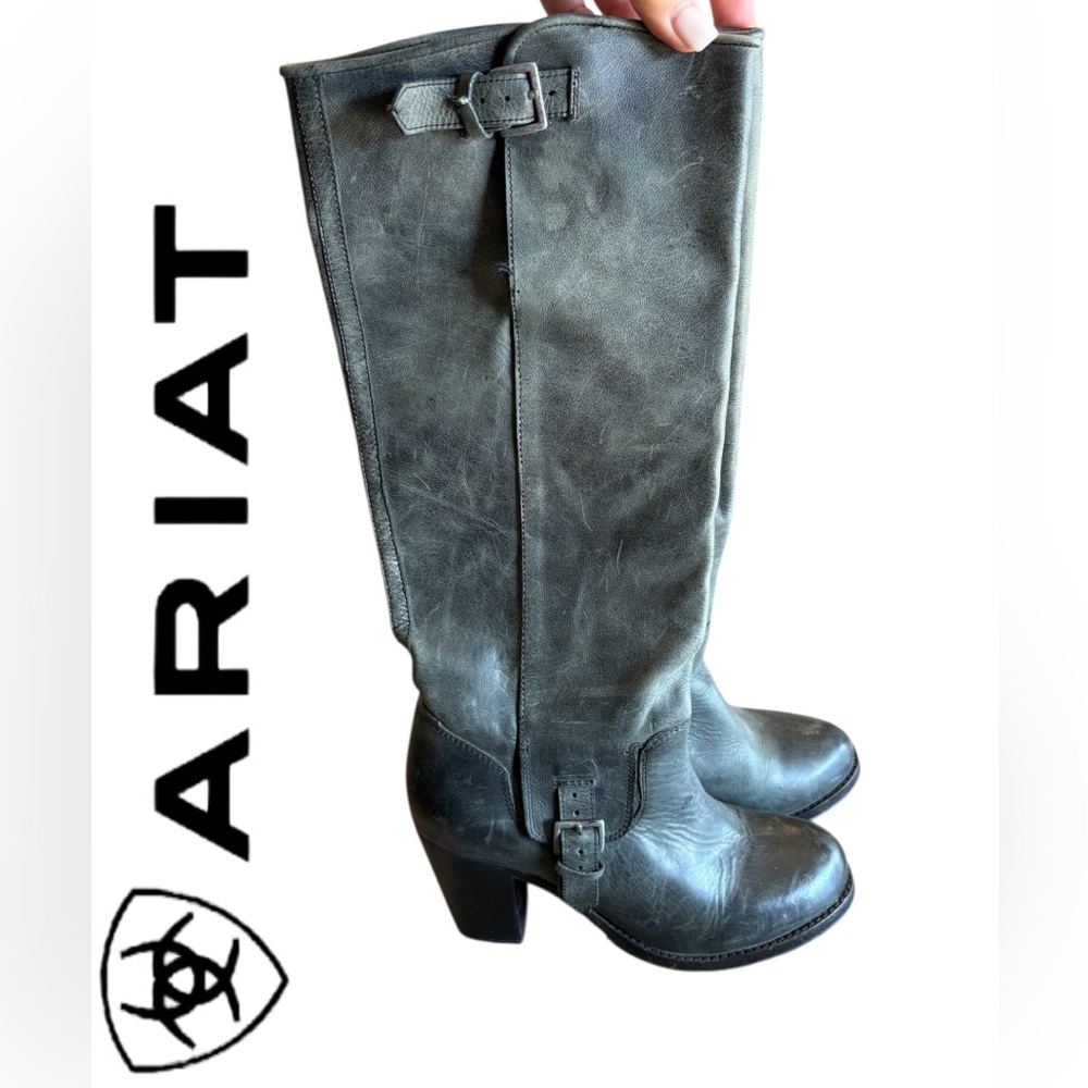 Ariat Gold Coast bluish grey leather tall boots with buckle